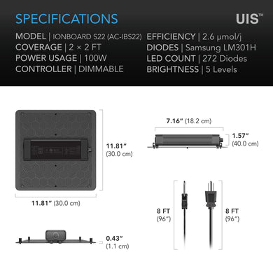 AC Infinity Ionboard S22, Full Spectrum LED Grow Light, 60 x 60 cm coverage